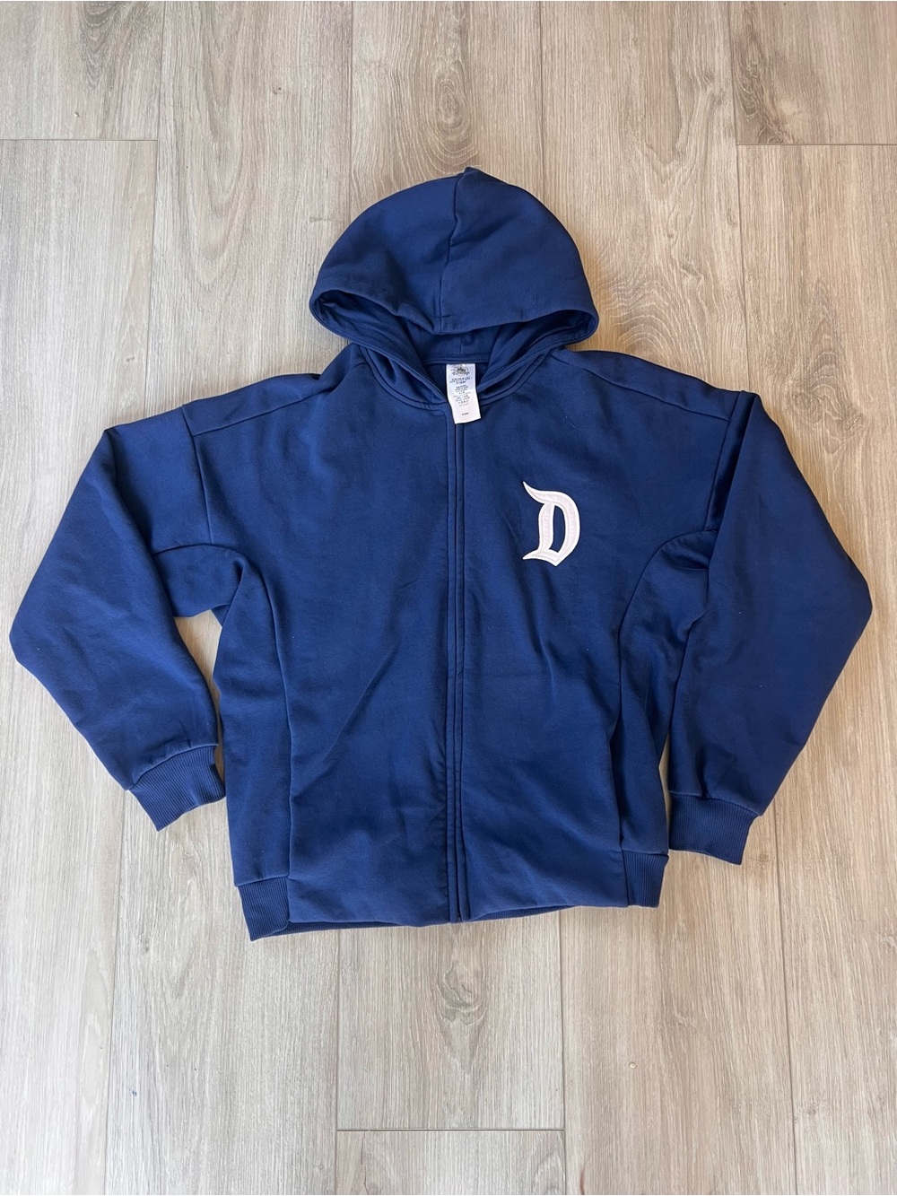 Disney Navy Full-Zip Hoodie with White 'D' Logo Small
